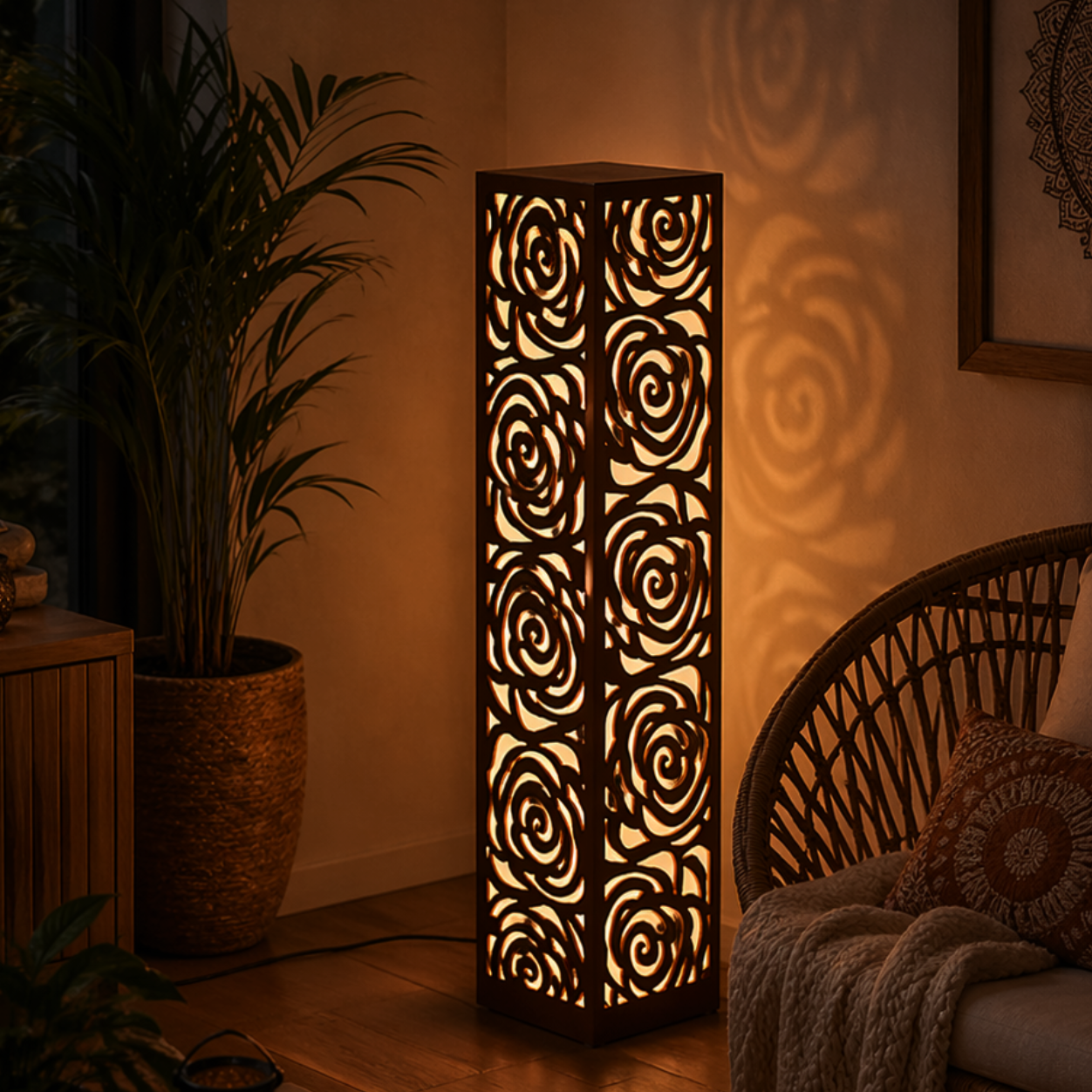 Lampa dekoracyjna - wzor w roze